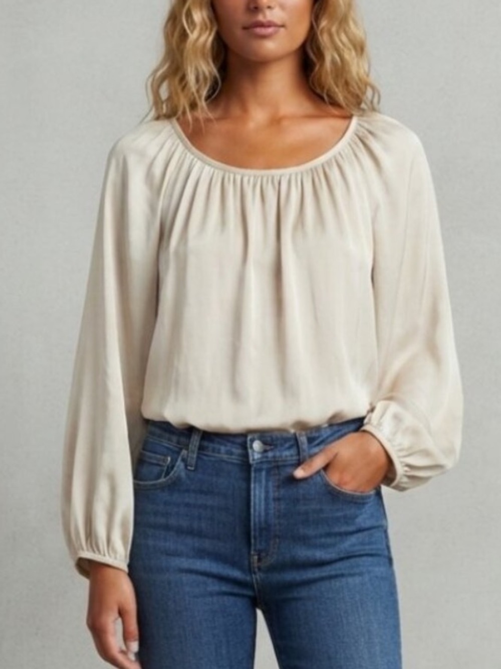 Theory Women's Light Cream Jencia Silk Blend Peasant Blouse Size P 54991
